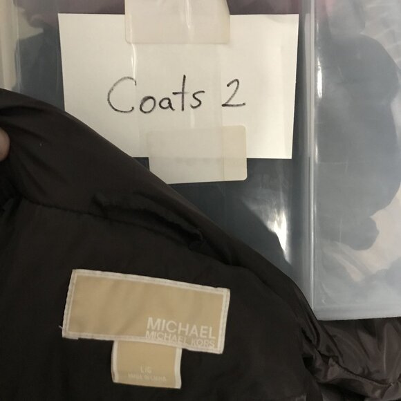 Michael Kors Womens LG Down & Feathers Puffer Coat Mid Length Brown Faux Fur Tri - Picture 13 of 13